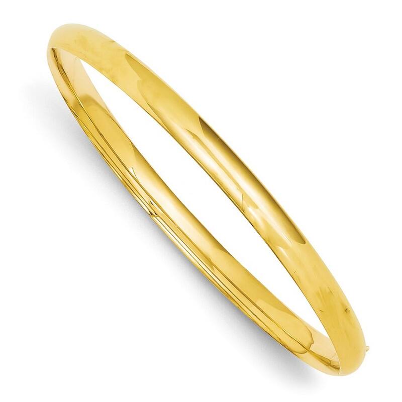 Curata 14k Yellow Gold Hollow Safety bar 5mm Oversize High Polished Hinged Bangle Bracelet