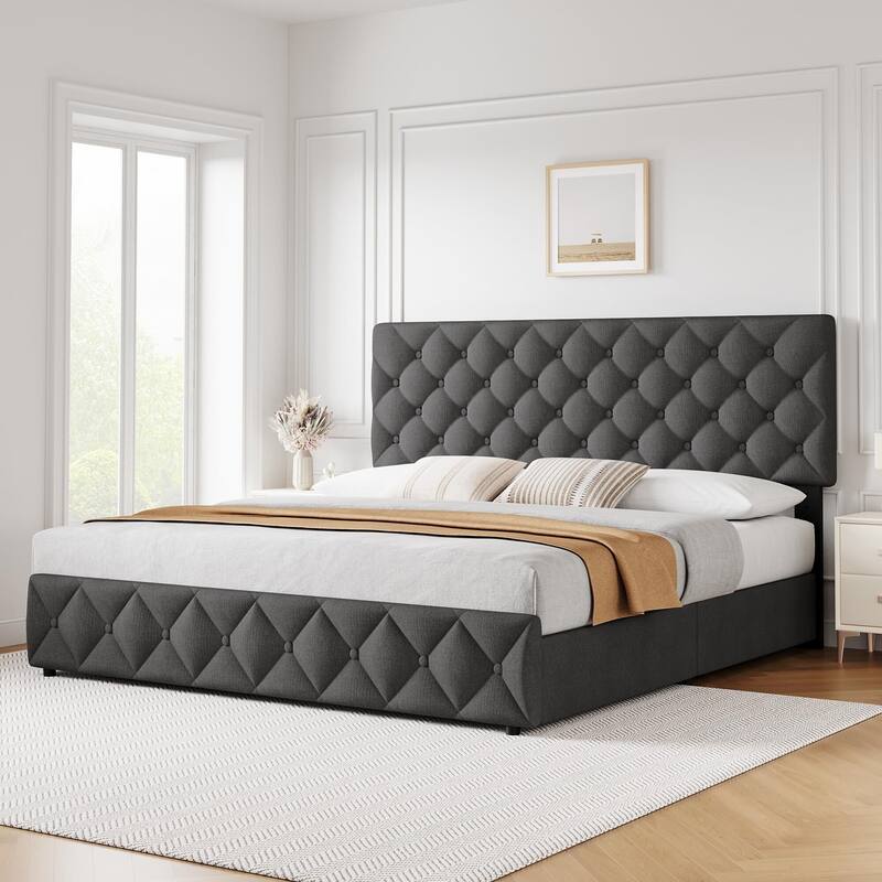Bed Frame with 4 Storage Drawers and Adjustable Headboard