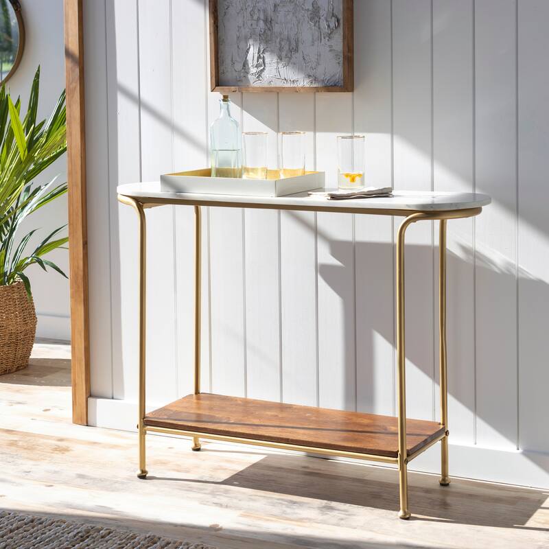 Micheale Marble Mixed Media Modern Console Table - 30"H x 43"W x 11"D - 30"H x 43"W x 11"D - Gold - Glass