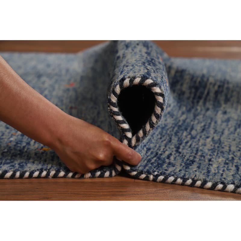 Hand Knotted Oriental 100% Wool Carpet Tribal Stripe Navy Blue & Blues Gabbeh Area Rug - 5' 10'' X 4' 0''