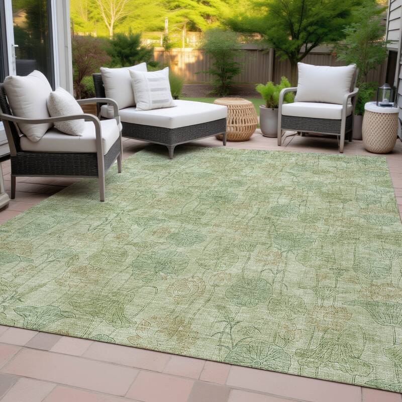 Machine Washable Indoor/Outdoor Modern Floral Chantille Rug