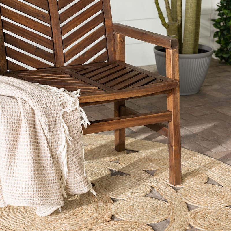 Walker Edison Acacia Wood Outdoor Chevron Love Seat