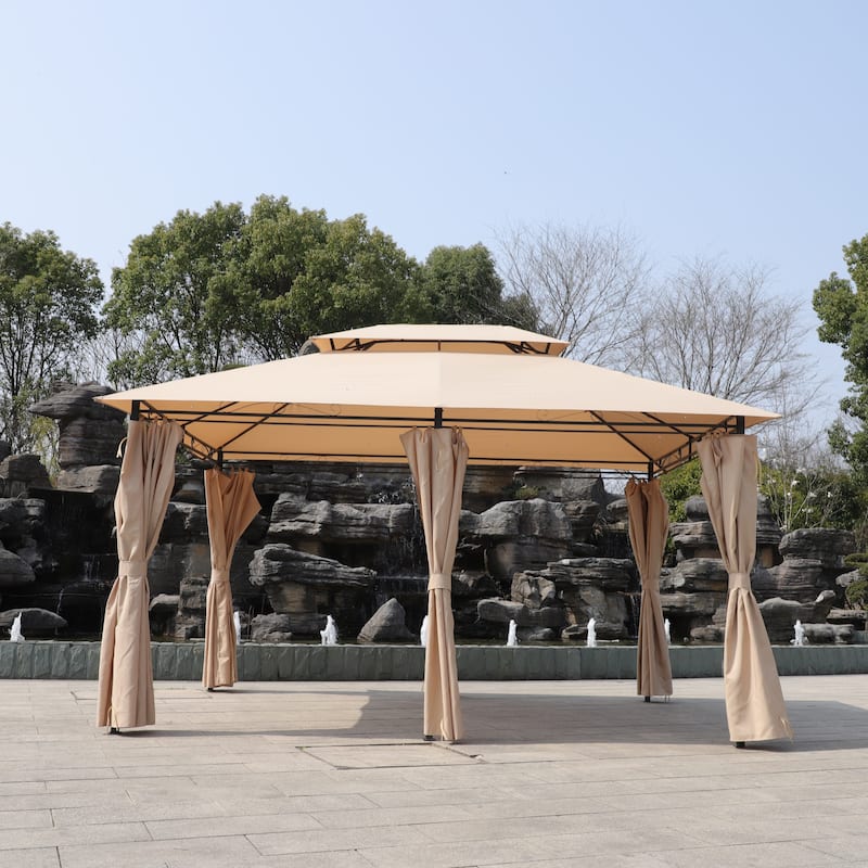 13x10 Outdoor Patio Gazebo Canopy Tent, Metal Patio Gazebo with Ventilated Double Roof & Mosquito Net for Lawn, Garden