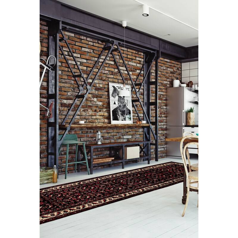 ECARPETGALLERY Hand-knotted Andelz Black, Red Wool Rug - 3'4 x 13'8