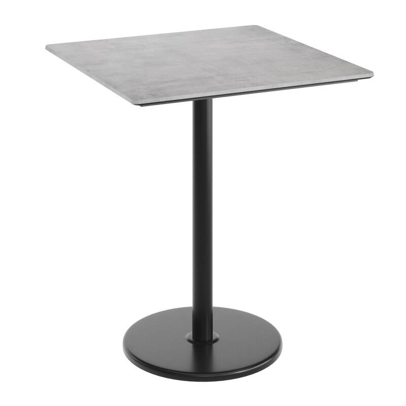 Commercial HPL Tabletop with Bar Height Round Base - 36"W x 36"D x 42"H - Gray Faux Concrete/Black Base