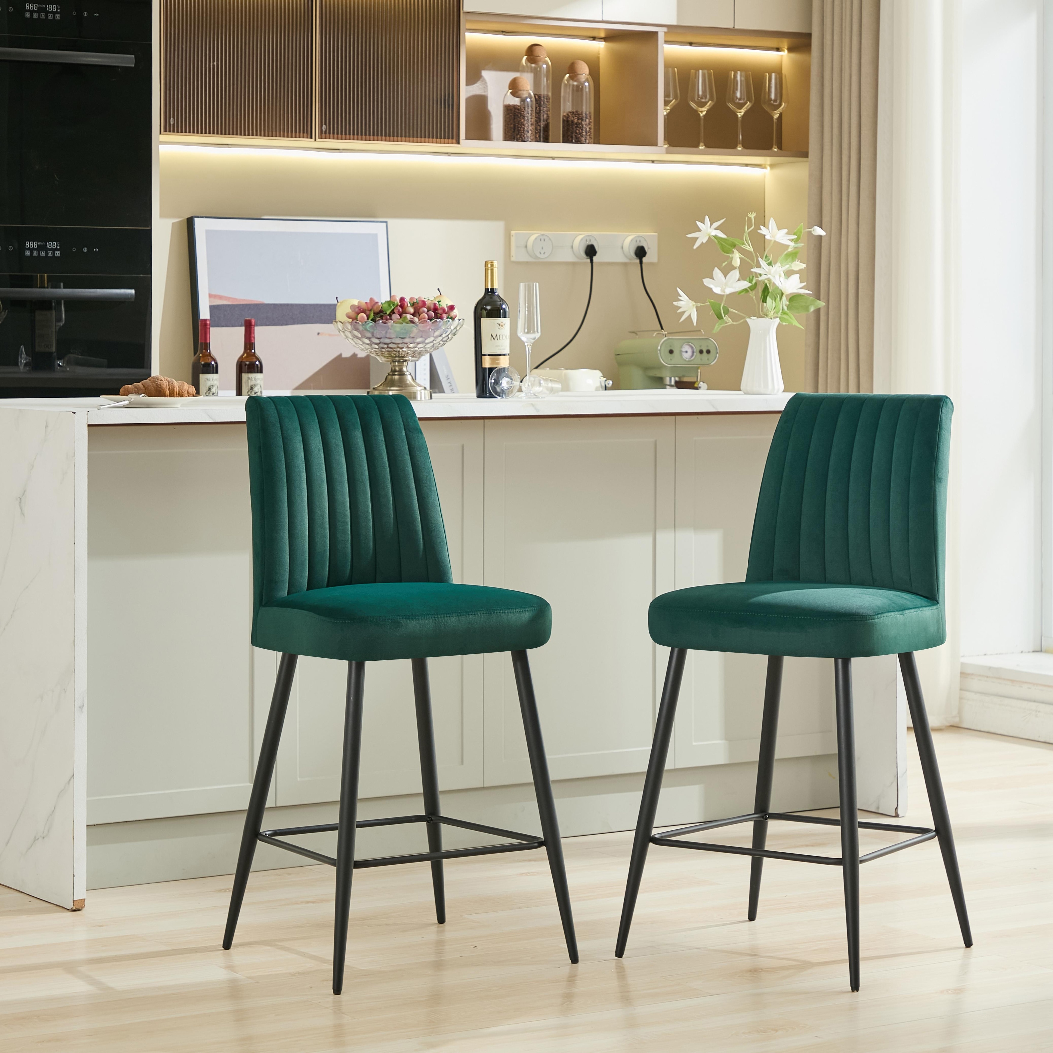 Velvet Upholstered Bar Chairs Set of 2, 26"H Counter Height Barstools for Indoor, Bedroom, Dining room