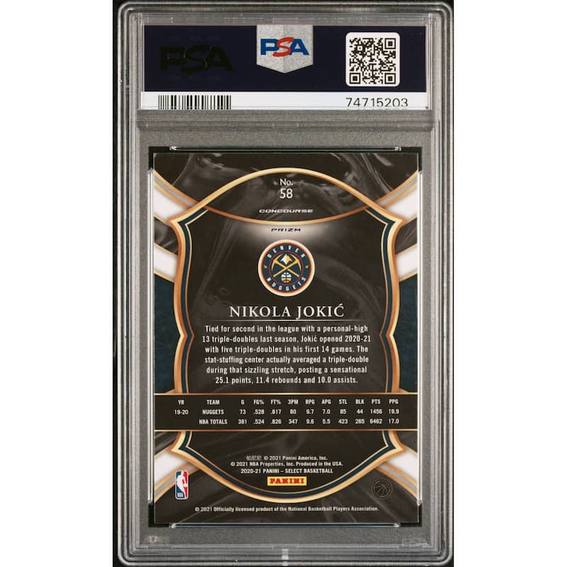 Nikola Jokic 2020 Panini Select Blue Prizm Basketball Card #58 Graded PSA 10 - 8'6" x 11'6"