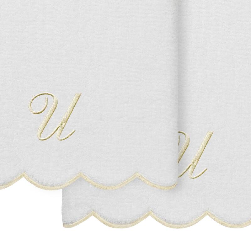 Authentic Hotel and Spa 100% Turkish Cotton Beige ADORNIA Scallop Personalized 2 Piece Bath Towel Set - 2 Bath Towels