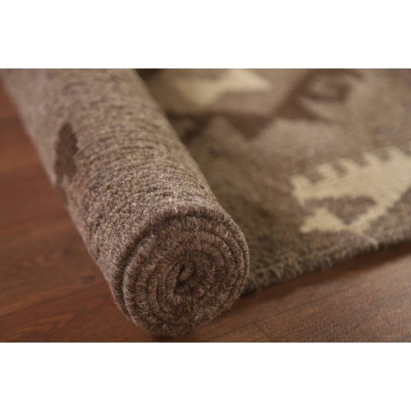 Hand Woven Oriental 100% Wool Carpet Southwestern Geometric Brown Kilim Area Rug - 6' 5'' X 5' 2''