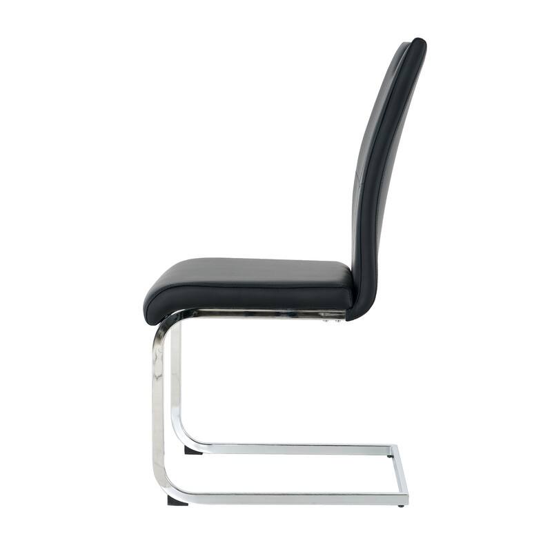 Modern Dining Room Chairs with Faux Leather Padded Seat and Chrome Metal Legs（Set of 4）
