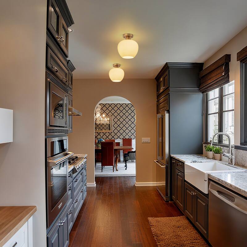 1-Light Gold Dome Flush Mount Ceiling Light with Opal Glass