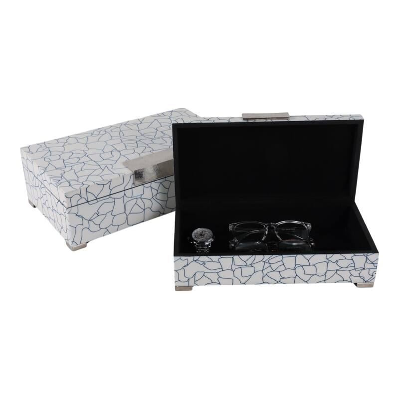 Resin Wood Boxes with Cracked Mosaic Texture (Set of 2) - 5" & 4" Blue - 14" x 8.25" x 4.75"