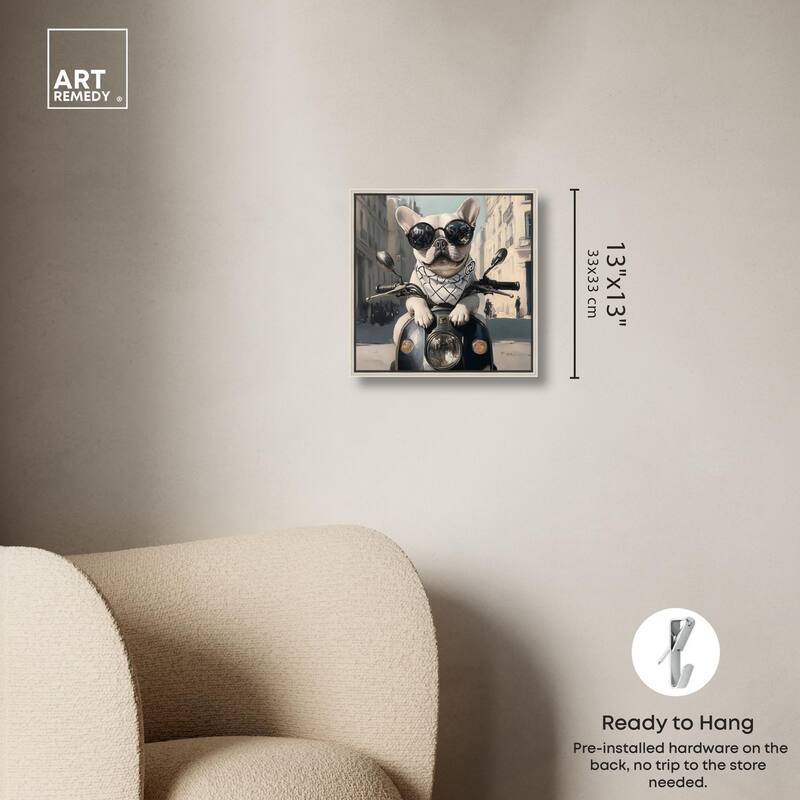 Frenchie on a Scooter Drive Canvas by Art Remedy