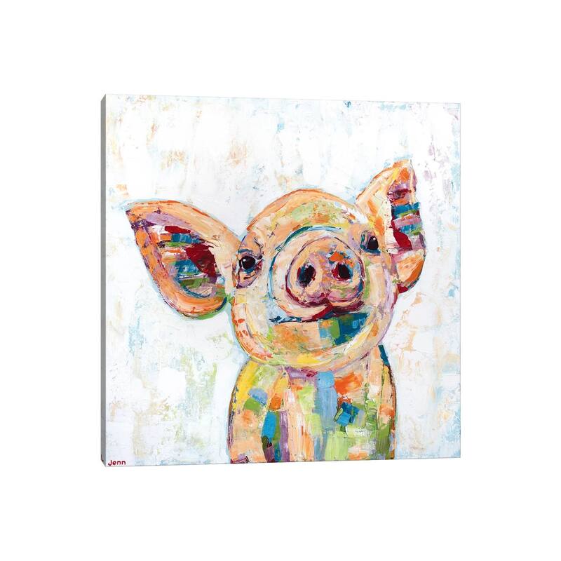 iCanvas "Happy Pig- White" by Jennifer Seeley Canvas Print