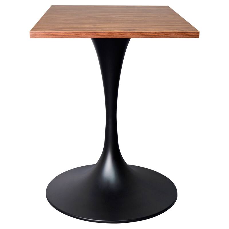 Verve 24 in. Wide Dining Table Square MDF Wood Tabletop in Black Stainless Steel Pedestal Base Accent Kitchen Table - Cognac Brown