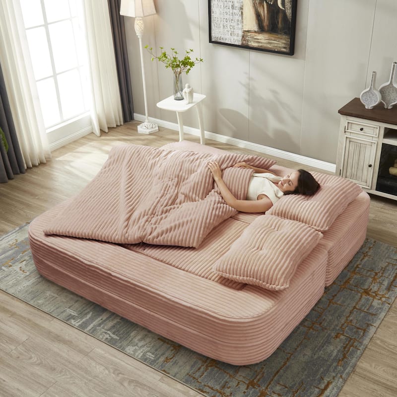 Sofa Bed With Independent Chaise Lounge And Functional Blanket,Convertible Sofa Bed,King Size Bed,Deep Seat