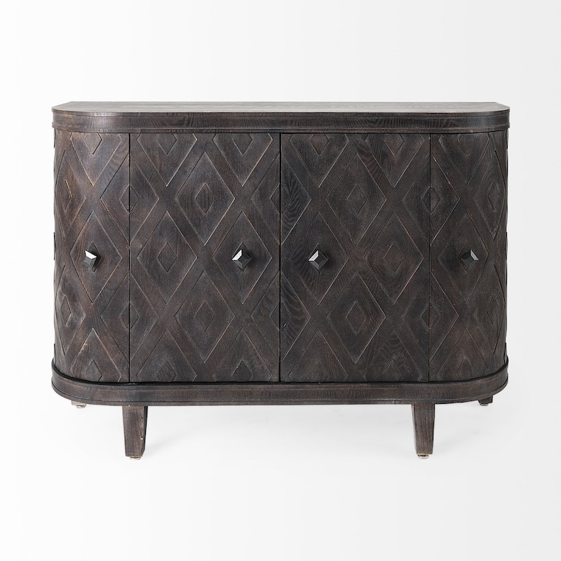 Curved Dark Brown Diamond Pattern Four Door Cabinet - 33.0709" H x 14.9606" W x 47.2441" D