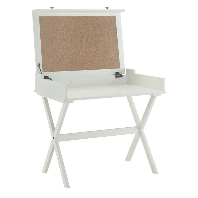 Flip Top Wooden Desk with Cork Board - 34.25" - Antique White