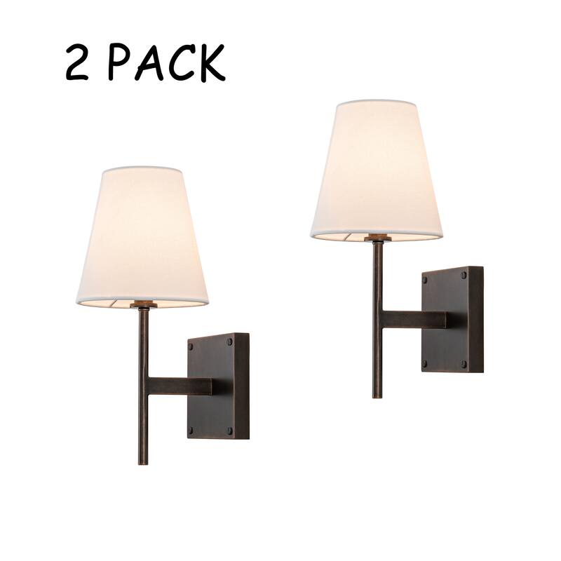 Classic Bronze Fabric Shade Wall Sconces Mondern White Linen Tapered Shade Sconce For Bathroom Mirror Hallway(2 Pack) - W6" - W6" - Weathered Bronze