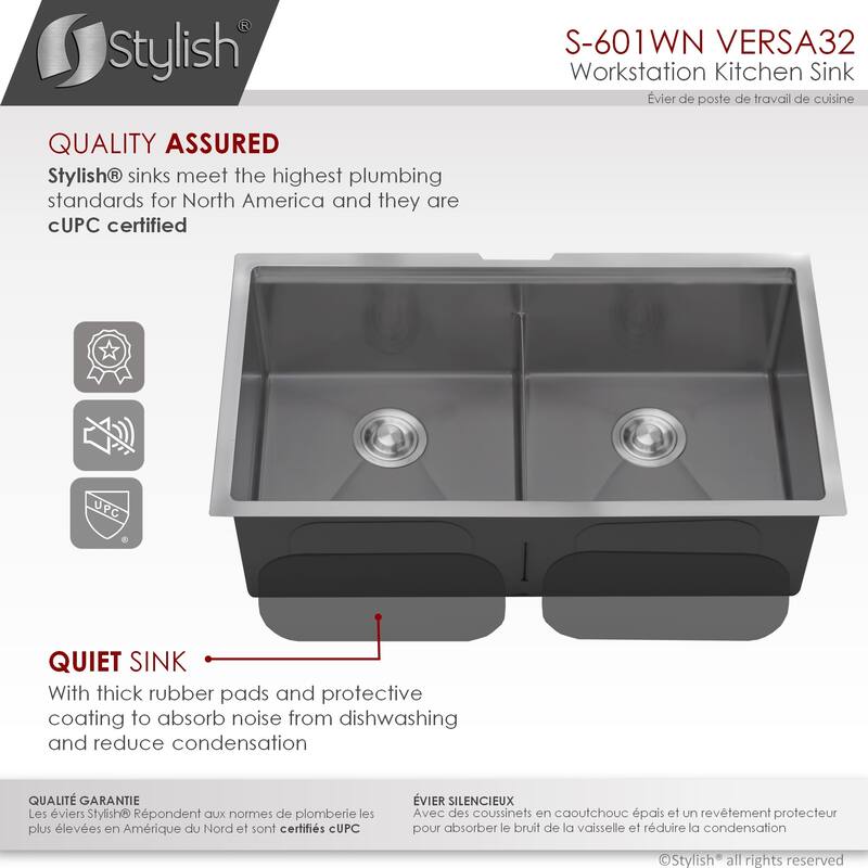 Undermount 32" Graphite Black Double-Bowl Kitchen Sink Handmade - 32" x 19" x 10"