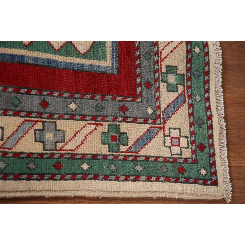 Kazak Area Rug Hand-Knotted Oriental Beige Wool Carpet - 5'0" x 6'10"