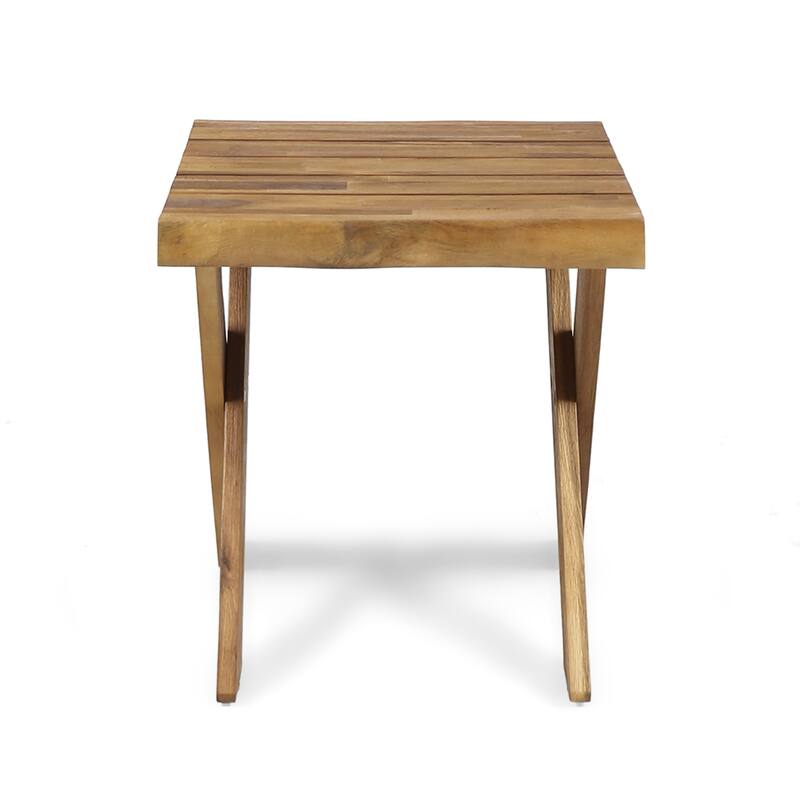 Acacia Wood Side Table with Cross Base