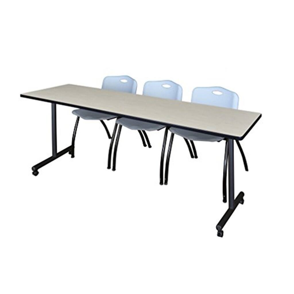 84" x 24" Mobile Training Table- Maple & 3 'M' Stack Chairs- Grey