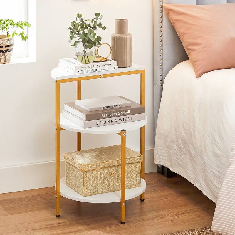 Gymax 3-Tier Side Table Round End Table w/Storage Shelves Metal Frame