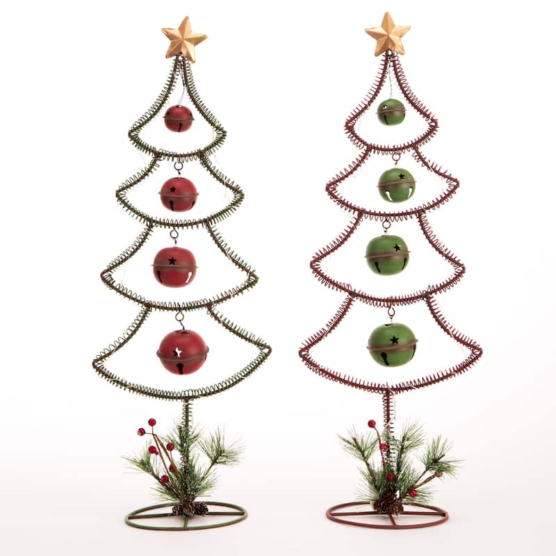 Glitzhome Iron LED Christmas Table Tree Decor with Bells