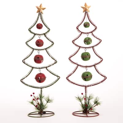 Glitzhome Iron LED Christmas Table Tree Decor with Bells