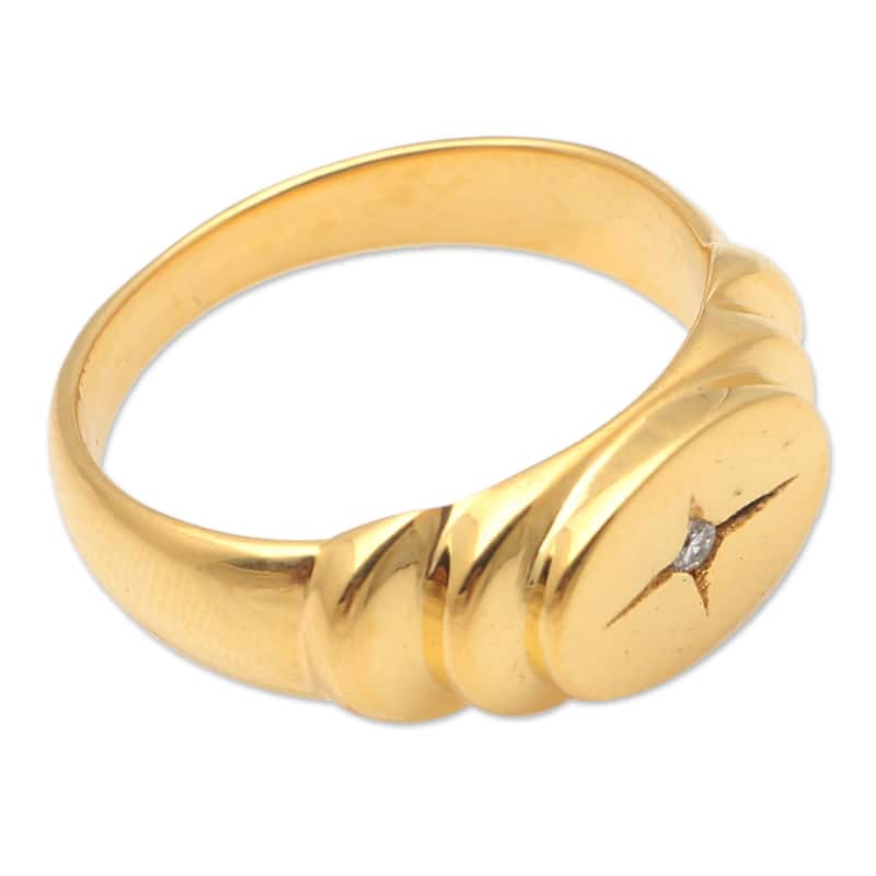 Novica Handmade Oval Cross Gold-Plated Cubic Zirconia Cocktail Ring