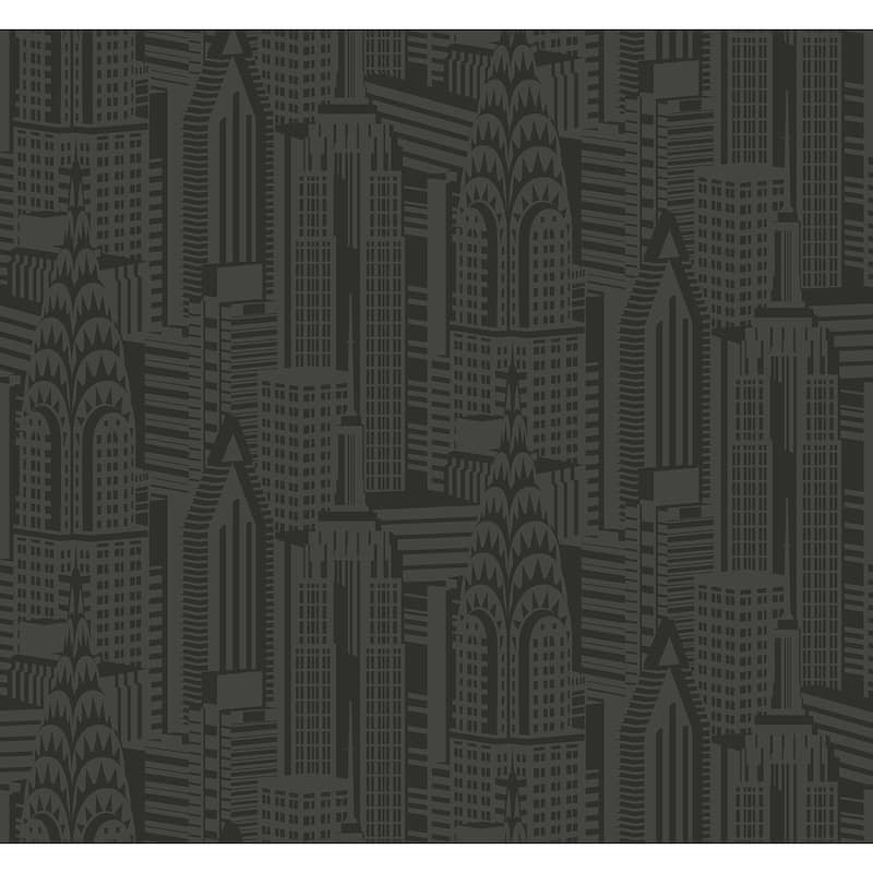 Seabrook Designs Manhattan Skyline Nonwoven Unpasted Wallpaper - 27 in. W x 27 ft. L - Midnight Gloss