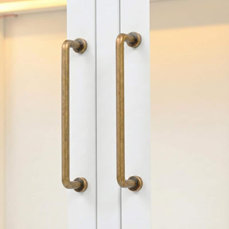 76.75" Tall Glass Door Display Cabinet with LED Lights, 3-Sided Glass Curio for Home & Office