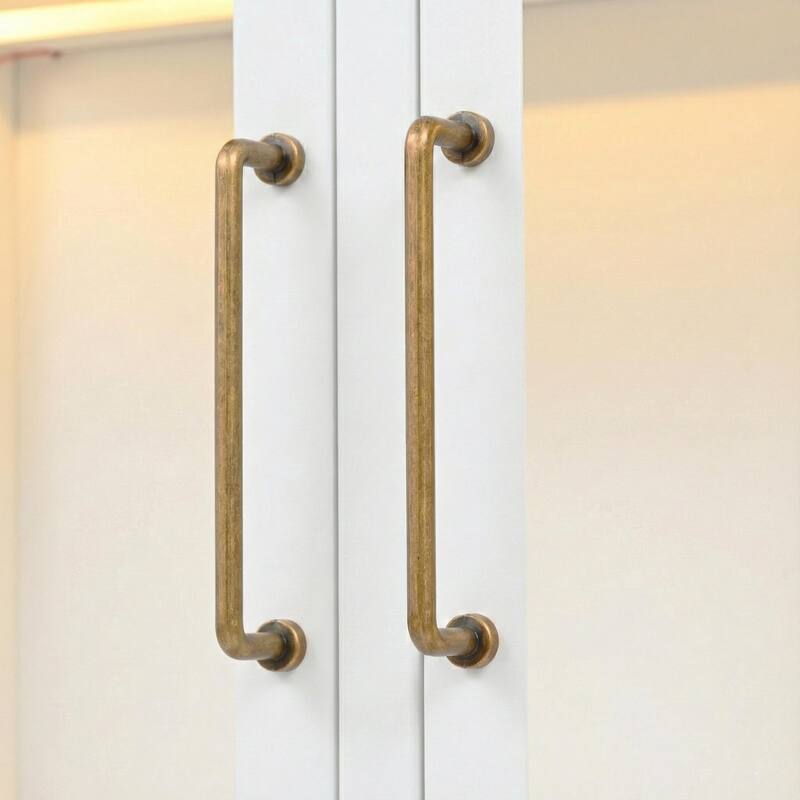 76.75"Tall Display Cabinet,with Glass Doors and LED Lights,Steel Curio Cabinet with 3-Sided Glass,Pantry Cabinet with Storage