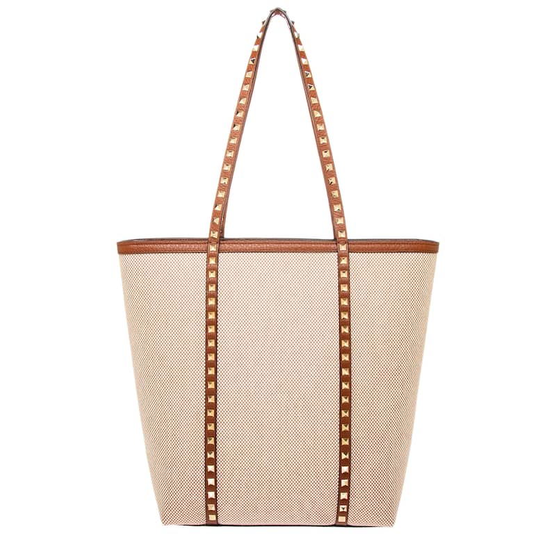 Valentino Rockstud N/S Tote - Brown and Beige