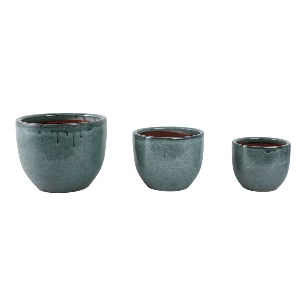Round Ceramic Planters with Smooth Textured Design (Set of 3) - 11" x 11" x 9"