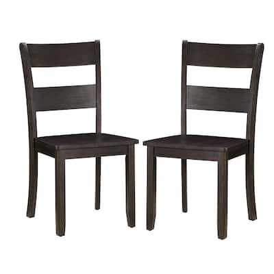 Transitional Wooden Side Chair with Ladder Backrest, Set of 2 - 38 H x 21 W x 18 L Inches