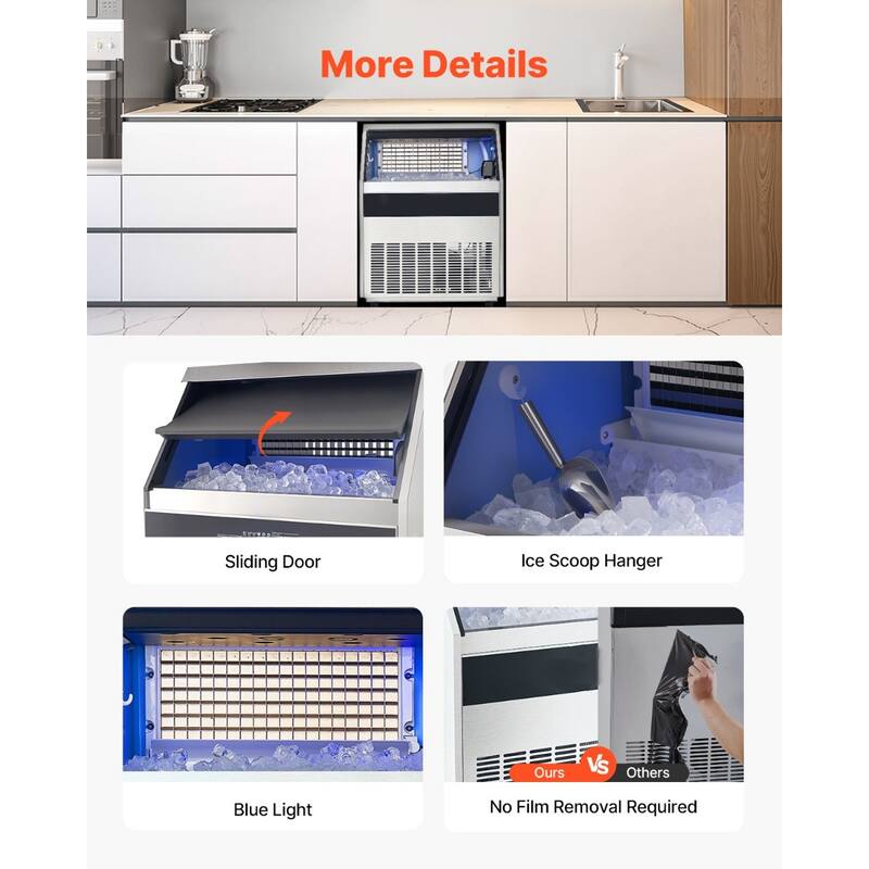 Silver Freestanding Ice Maker Machine with 88 lbs Storage and Self-Cleaning LED Digital Panel - 26 x 24 x 36.4 in