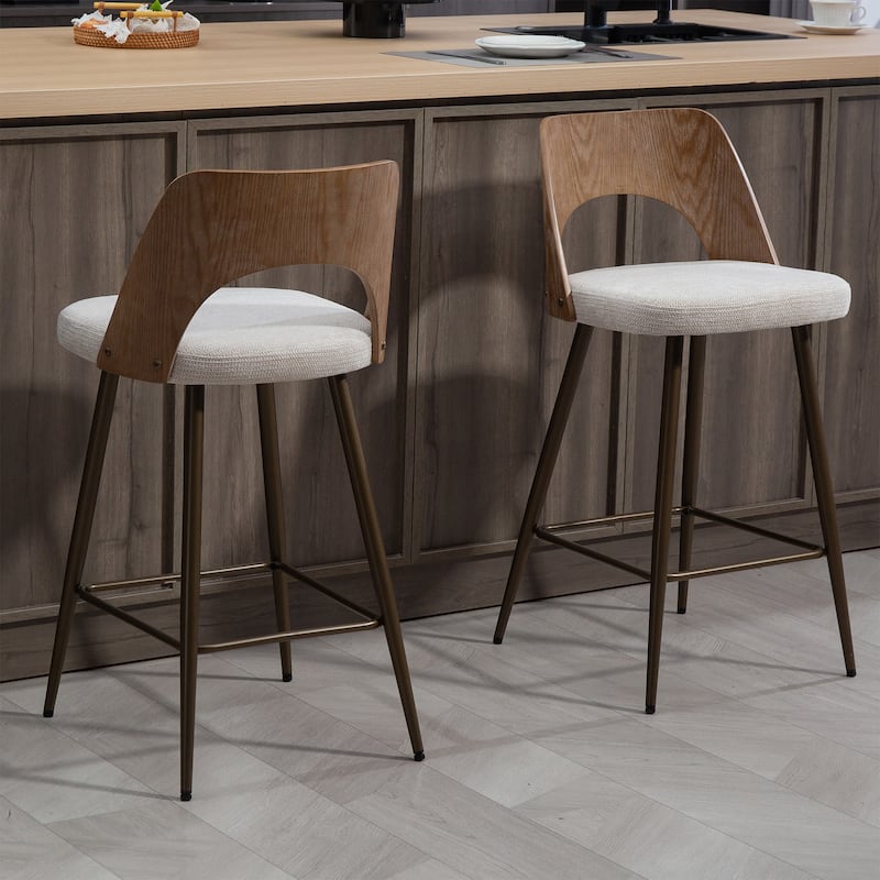 Set of 2 Bethan Beige Boucle Fabric Counter Stool with Wood Back