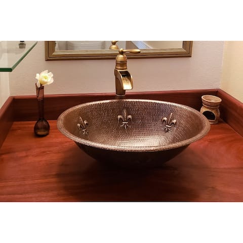 19-in Oval Fleur De Lis Self Rimming Hammered Copper Sink (LO19RFLDB)