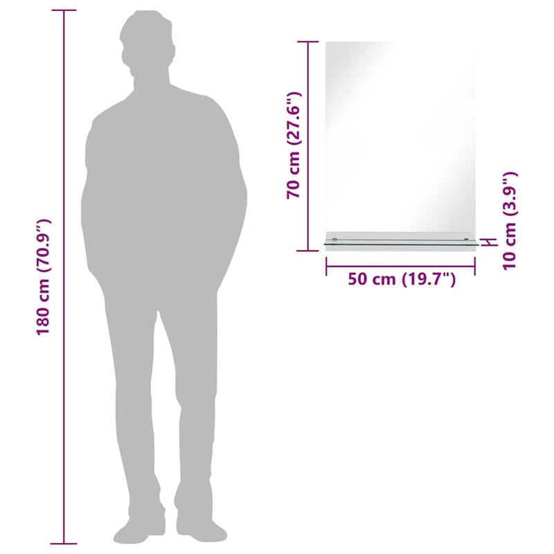 vidaXL Wall Mirror with Shelf Decoration Make Up Cosmetic Mirror Tempered Glass