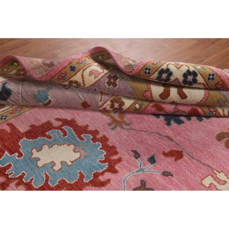 Pink Floral Oushak Oriental Large Area Rug Hand-Knotted Wool Carpet - 11'9" x 14'8"