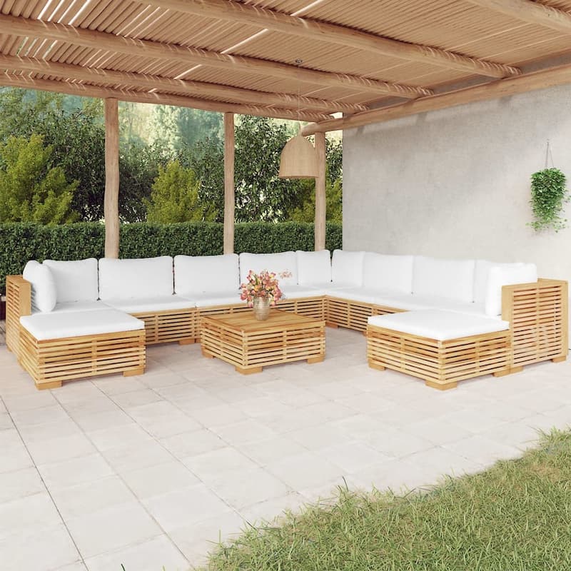 vidaXL 3 Piece Patio Lounge Set with Cushions Solid Wood Teak - 27.4" x 27.4" x 23.6"
