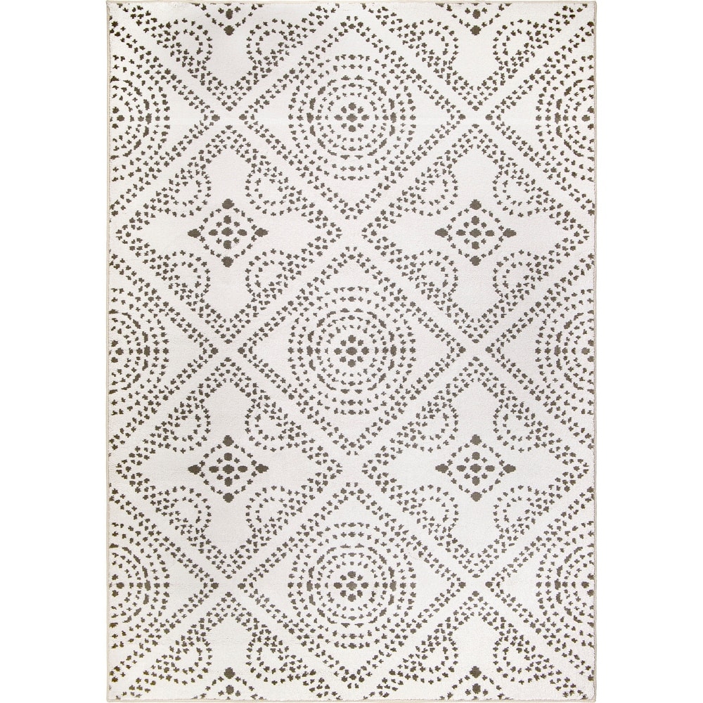 My Texas House Saltillo Natural White Floral Area Rug