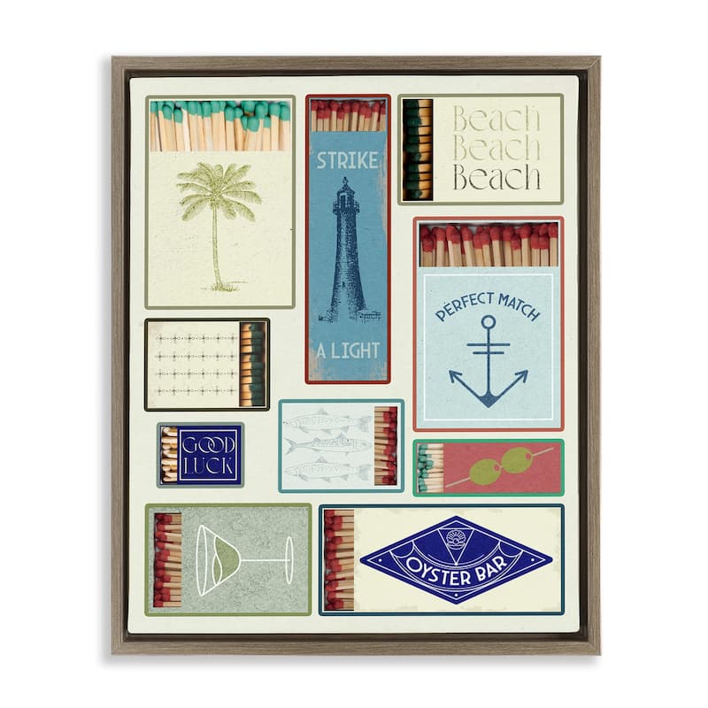 Stupell Nautical Theme Matchboxes Framed Floater Canvas Wall Art Design By Lil' Rue - 17 x 21 - Brown