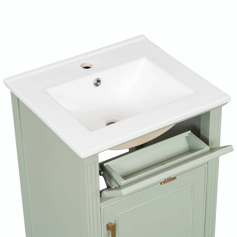 20" Bathroom Vanity, Sink with Solid Wood Legs, Adjustable Shelf, Tilt-Out Drawer