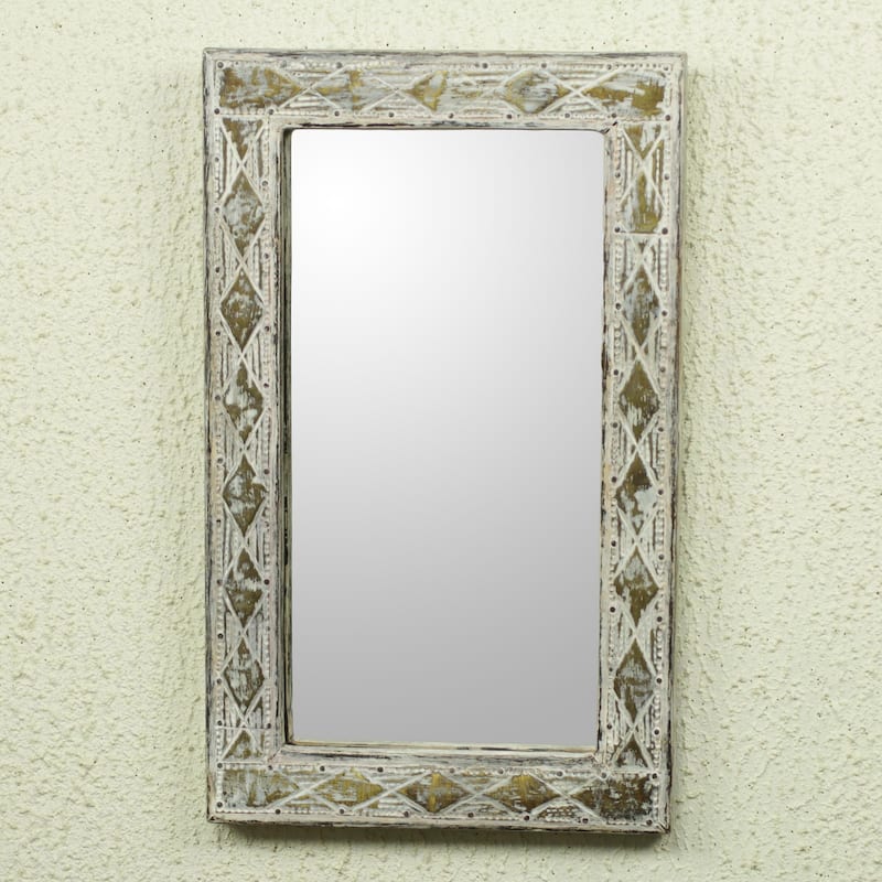 Novica Handmade Antique White Wood And Brass Wall Mirror