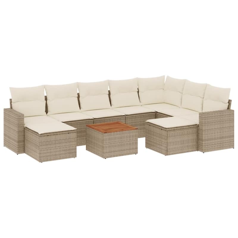 vidaXL Patio Sofa Set with Cushions Outdoor Furniture 10 Piece Poly Rattan - 21.7 x 21.7 x 14.6