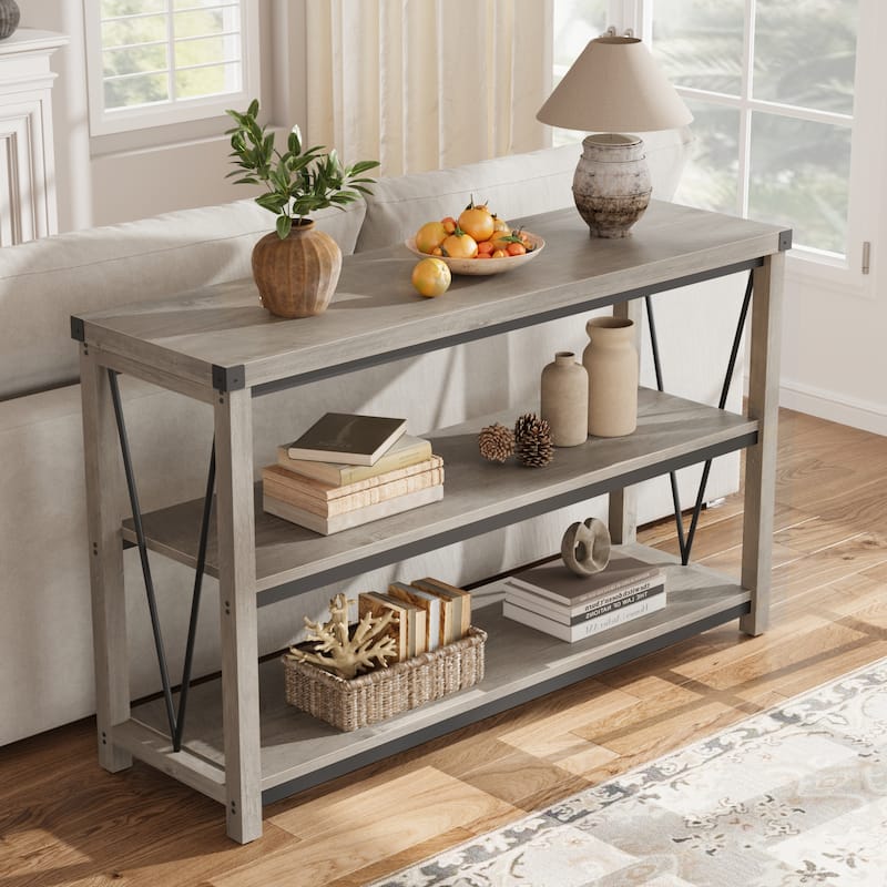 Farmhouse Entryway 3 Tier Wood Console Table for Living Room