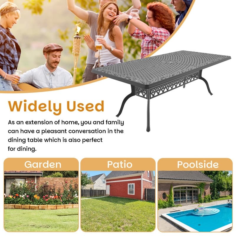 82.68 in. (L) x 41.34 in. (W) Black Rectangle Cast Aluminum Patio Dining Table